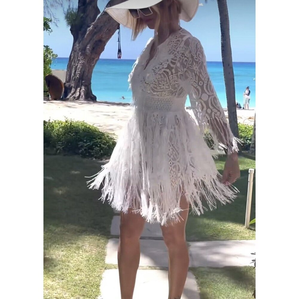 Antica Sartoria 2024 White Short Fringe Lace Dress 🤍🤍 - Picture 3 of 5